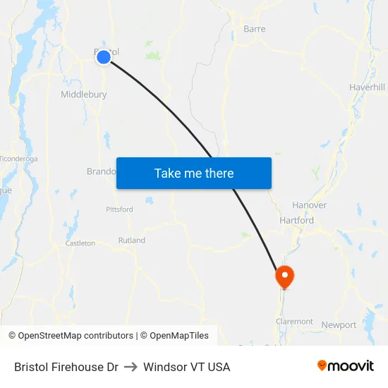 Bristol Firehouse Dr to Windsor VT USA map