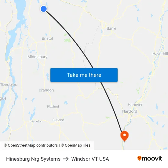 Hinesburg Nrg Systems to Windsor VT USA map
