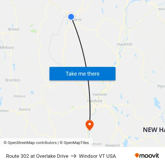 Route 302 at Overlake Drive to Windsor VT USA map