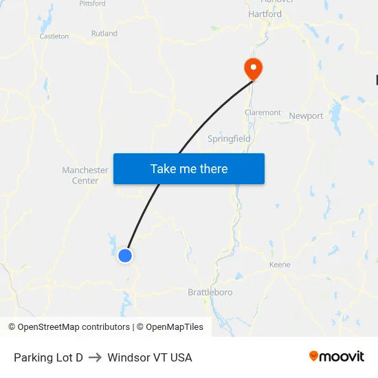 Parking Lot D to Windsor VT USA map