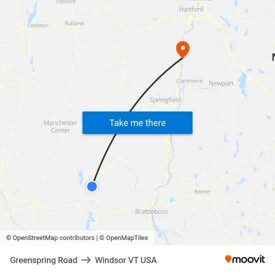 Greenspring Road to Windsor VT USA map