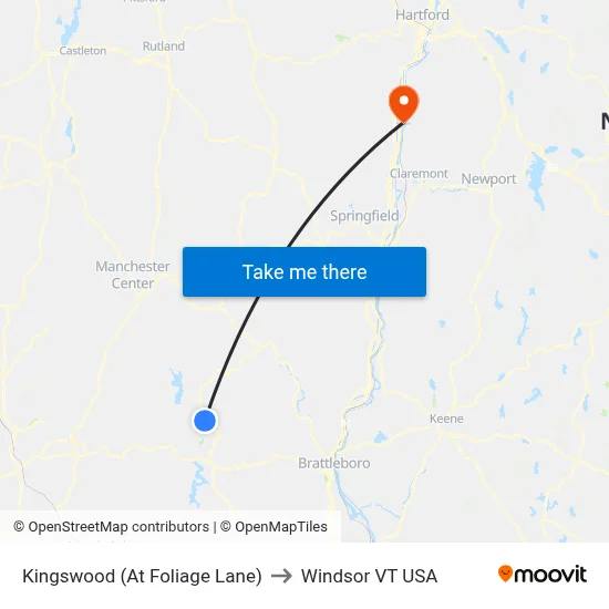 Kingswood (At Foliage Lane) to Windsor VT USA map