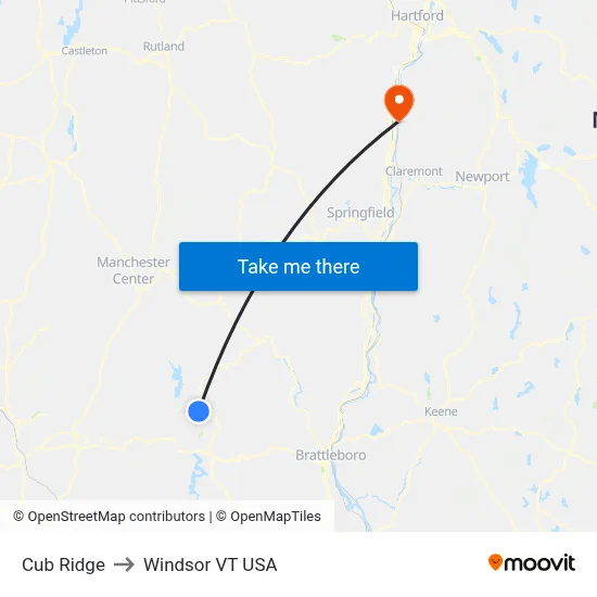 Cub Ridge to Windsor VT USA map