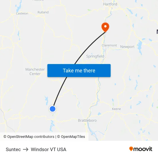 Suntec to Windsor VT USA map