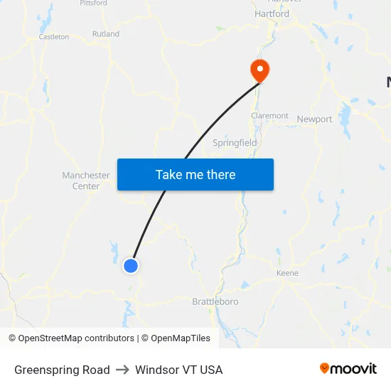 Greenspring Road to Windsor VT USA map