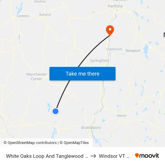 White Oaks Loop And Tanglewood Road to Windsor VT USA map