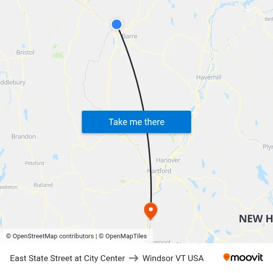 East State Street at City Center to Windsor VT USA map