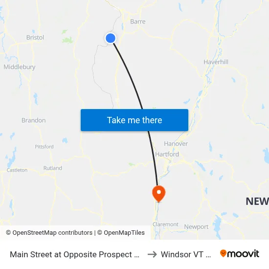 Main Street at Opposite Prospect Street to Windsor VT USA map