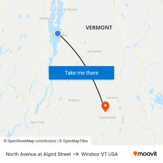 North Avenue at Algird Street to Windsor VT USA map