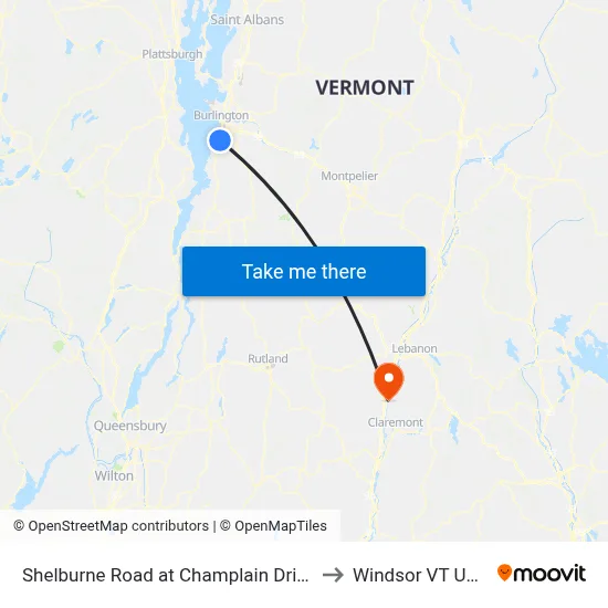 Shelburne Road at Champlain Drive to Windsor VT USA map