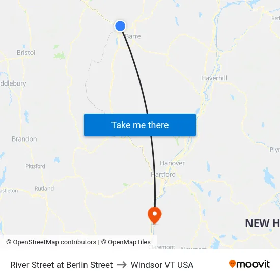 River Street at Berlin Street to Windsor VT USA map