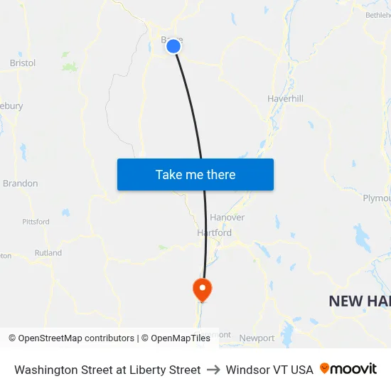 Washington Street at Liberty Street to Windsor VT USA map