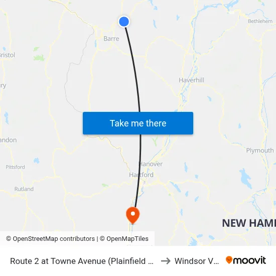 Route 2 at Towne Avenue (Plainfield Health Center) to Windsor VT USA map