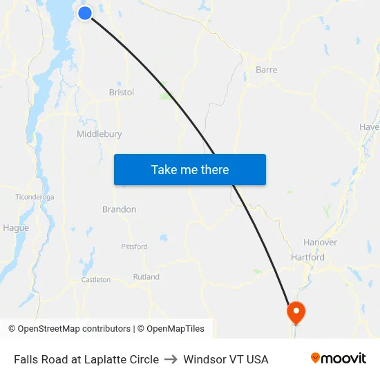 Falls Road at Laplatte Circle to Windsor VT USA map