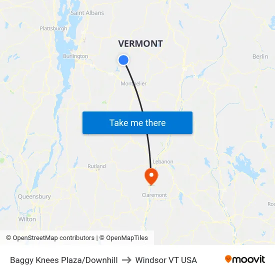 Baggy Knees Plaza/Downhill to Windsor VT USA map
