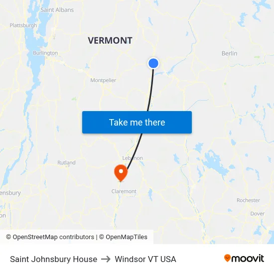 Saint Johnsbury House to Windsor VT USA map