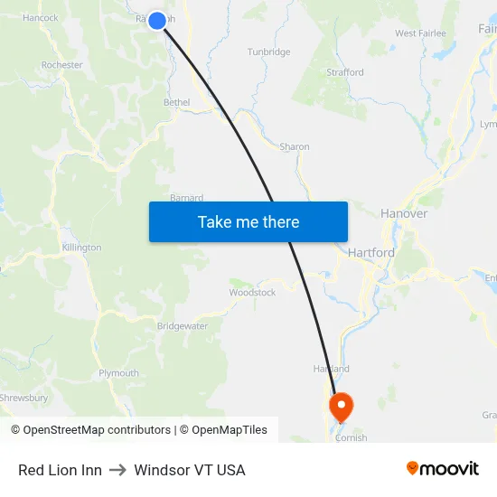 Red Lion Inn to Windsor VT USA map