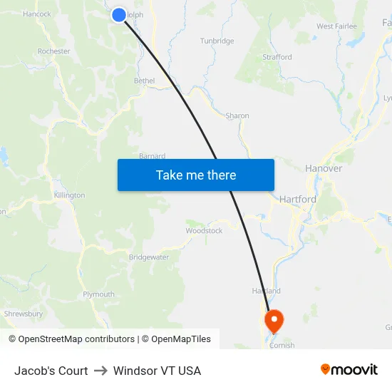 Jacob's Court to Windsor VT USA map