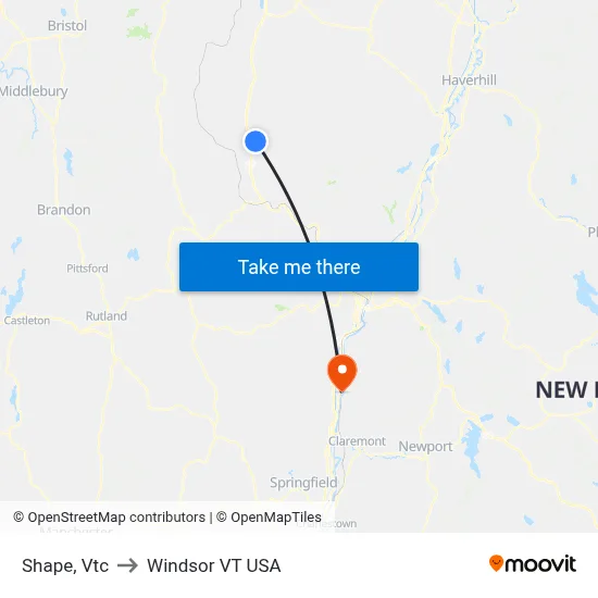 Shape, Vtc to Windsor VT USA map