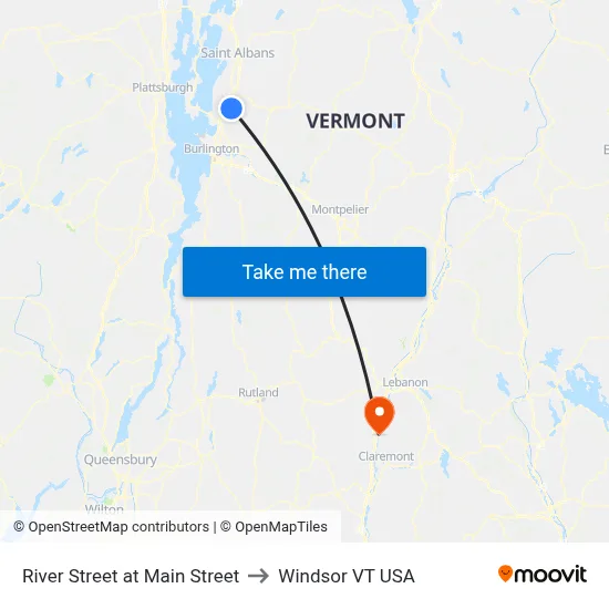 River Street at Main Street to Windsor VT USA map