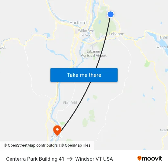 Centerra Park Building 41 to Windsor VT USA map