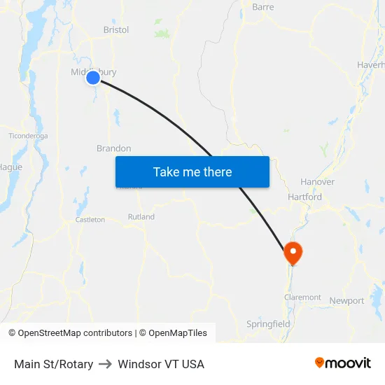 Main St/Rotary to Windsor VT USA map