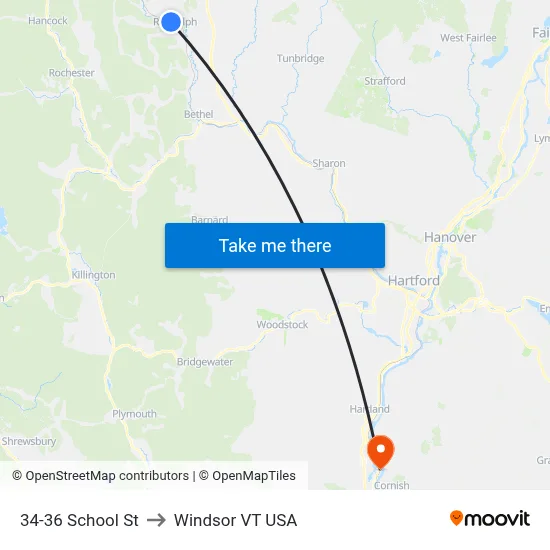 34-36 School St to Windsor VT USA map