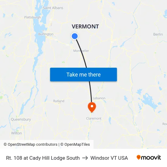 Rt. 108 at Cady Hill Lodge South to Windsor VT USA map