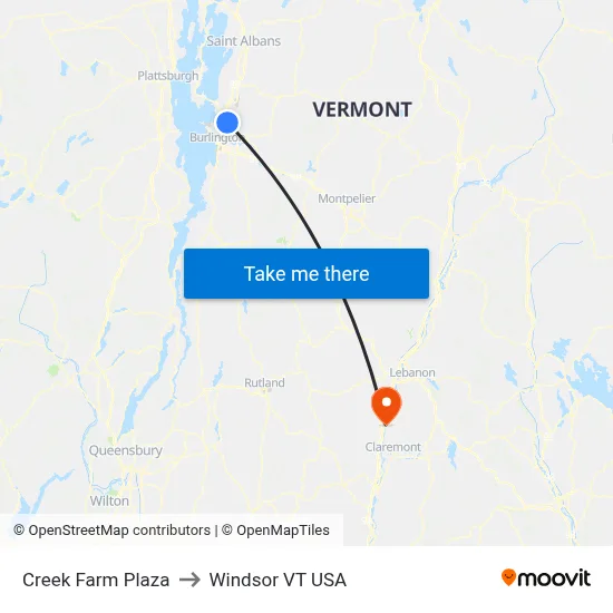 Creek Farm Plaza to Windsor VT USA map