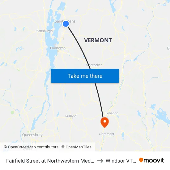 Fairfield Street at Northwestern Medical Center to Windsor VT USA map