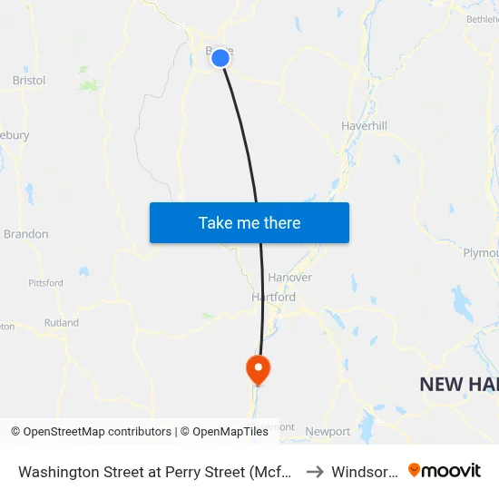 Washington Street at Perry Street (Mcfarland State Office Building) to Windsor VT USA map