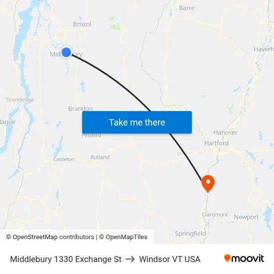 Middlebury 1330 Exchange St to Windsor VT USA map