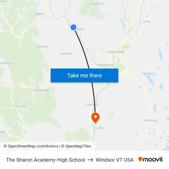 The Sharon Academy High School to Windsor VT USA map