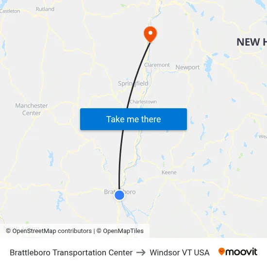 Brattleboro Transportation Center to Windsor VT USA map