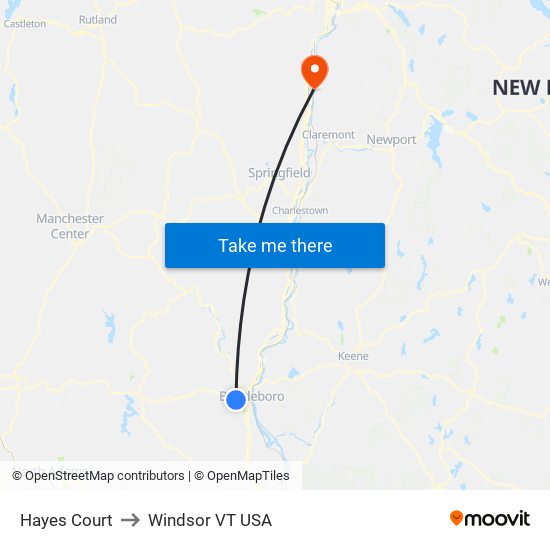 Hayes Court to Windsor VT USA map