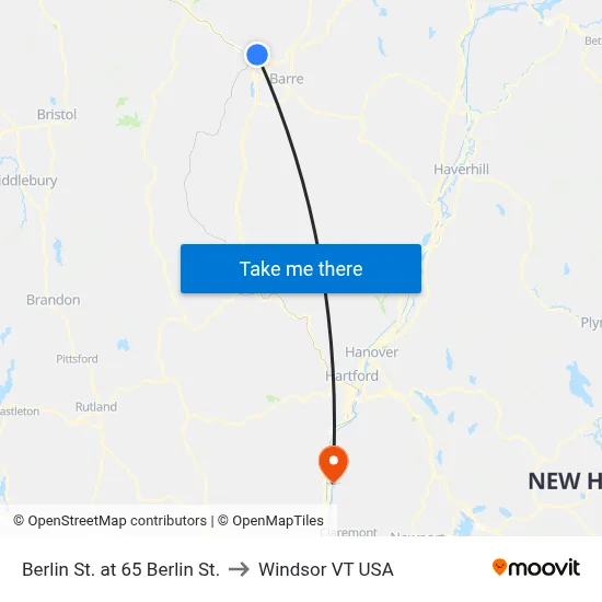 Berlin St. at 65 Berlin St. to Windsor VT USA map