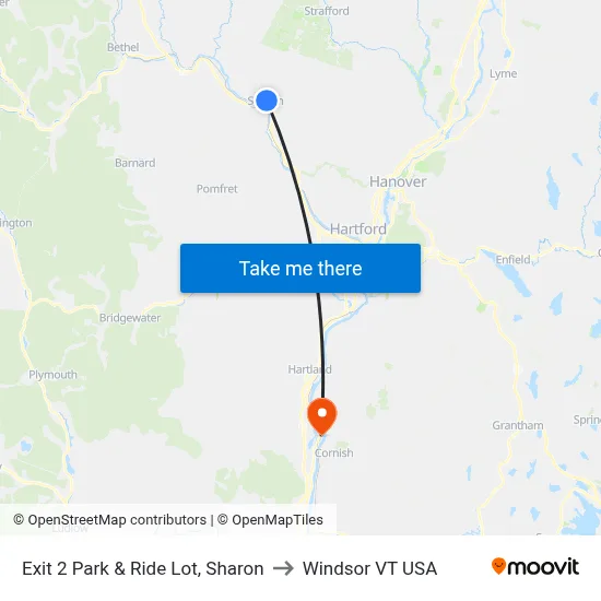 Exit 2 Park & Ride Lot, Sharon to Windsor VT USA map