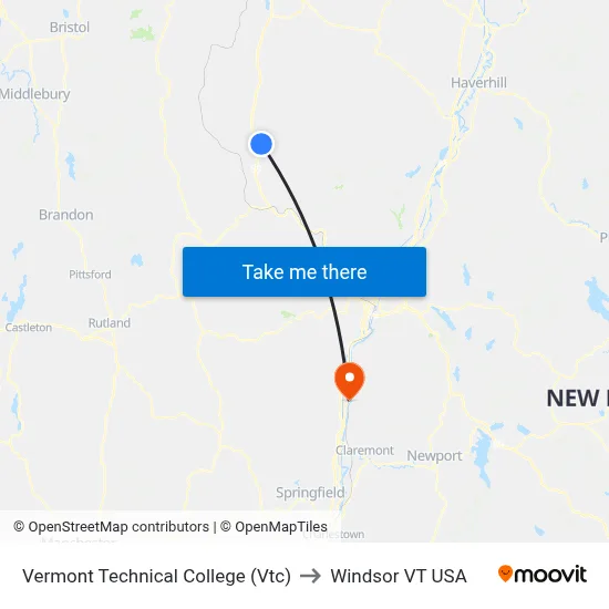 Vermont Technical College (Vtc) to Windsor VT USA map
