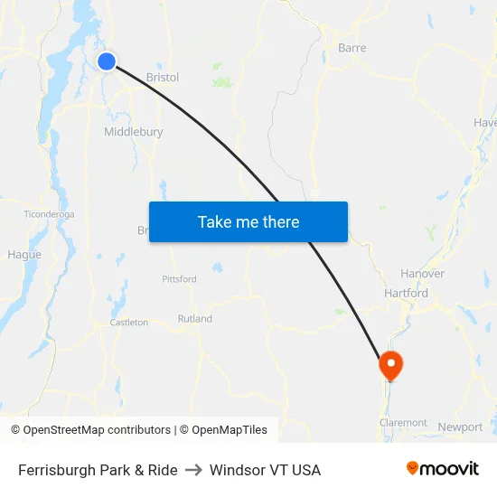 Ferrisburgh Park & Ride to Windsor VT USA map