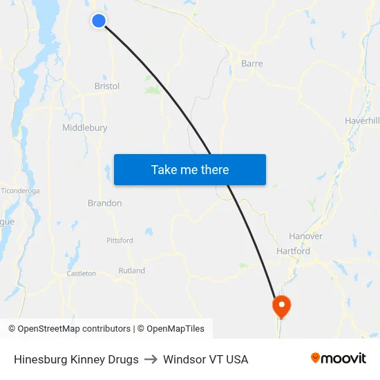 Hinesburg Kinney Drugs to Windsor VT USA map
