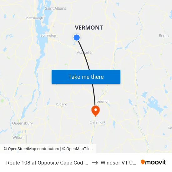 Route 108 at Opposite Cape Cod Rd. to Windsor VT USA map