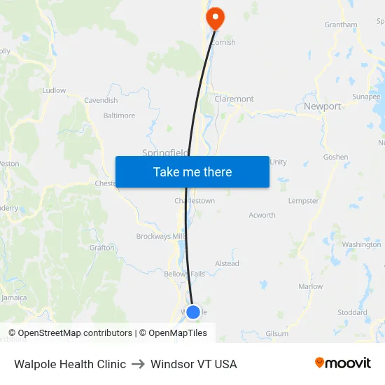 Walpole Health Clinic to Windsor VT USA map