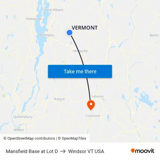 Mansfield Base at Lot D to Windsor VT USA map