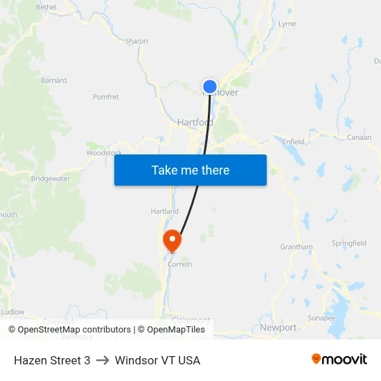 Hazen Street 3 to Windsor VT USA map