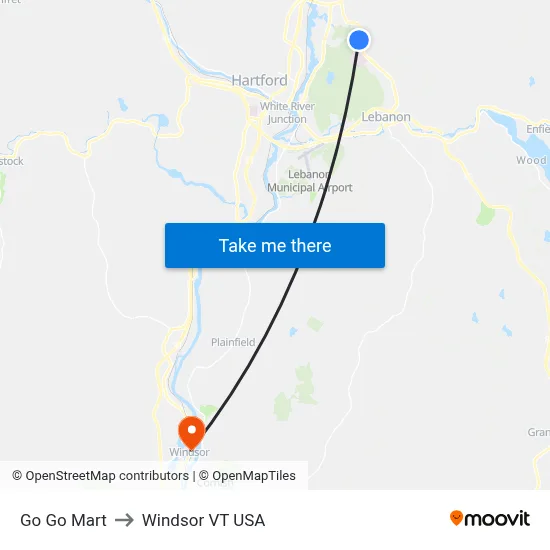 Go Go Mart to Windsor VT USA map