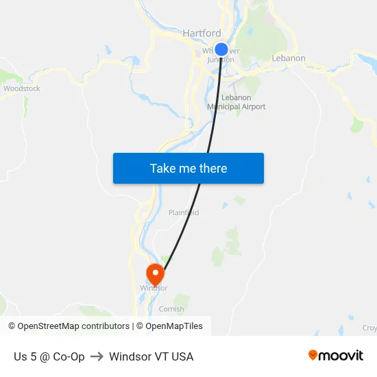 Us 5 @ Co-Op to Windsor VT USA map
