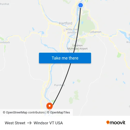 West Street to Windsor VT USA map