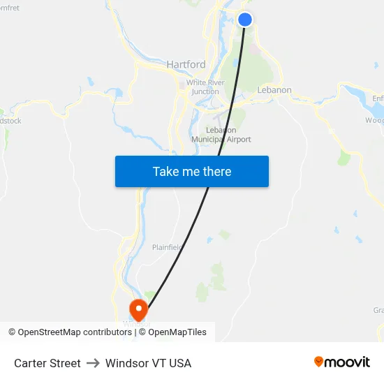 Carter Street to Windsor VT USA map