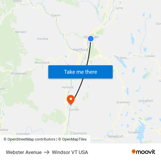 Webster Avenue to Windsor VT USA map