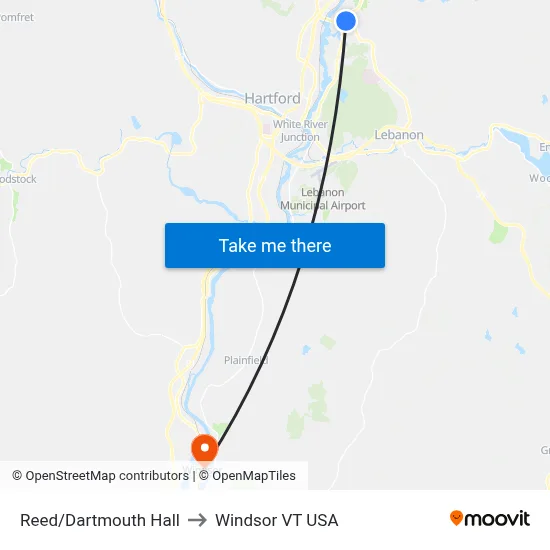 Reed/Dartmouth Hall to Windsor VT USA map